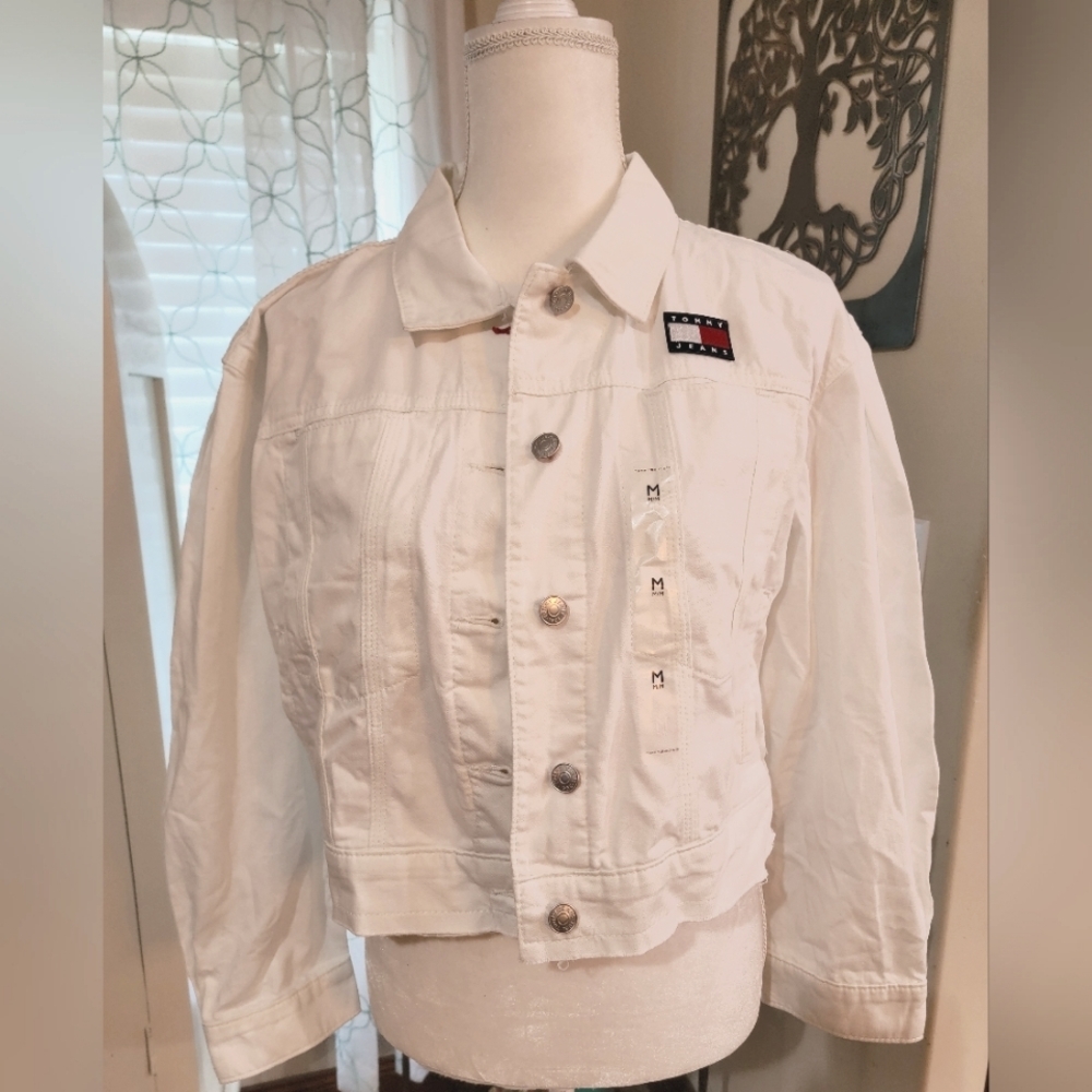 Tommy Hilfiger White Trucker Denim Jean Jacket Women's Size Medium - Picture 4 of 12